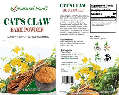 Cat's Claw Bark Powder label