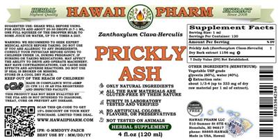 Prickly Ash Alcohol Free label