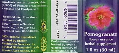 Pomegranate Flower Essence label