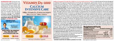 Vitamin D3-1000 Plus Calcium Intensive Care label