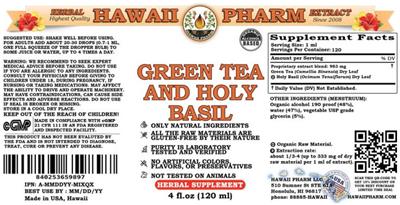 Green Tea and Holy Basil label