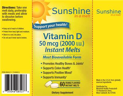 Vitamin D 50 mcg (2000 IU) Instant Melts Orange Flavored label