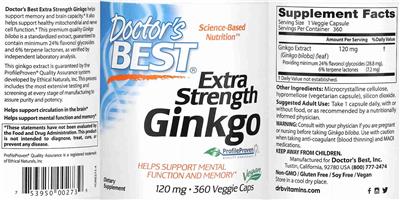Extra Strength Ginkgo 120 mg label
