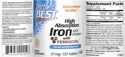 High Absorption Iron with Ferrochel 27 mg label