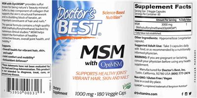 MSM with OptiMSM 1000 mg label