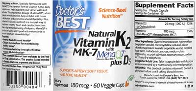 Natural Vitamin K2 MK-7 with MenaQ7 180 mcg plus D3 label