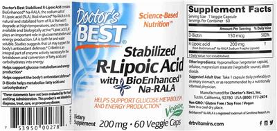 Stabilized R-Lipoic Acid with BioEnhanced Na-RALA 200 mg label