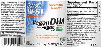 Vegan DHA from Algae 200 mg label