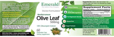 Olive Leaf 500 mg label