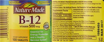 Vitamin B-12 500 mcg label