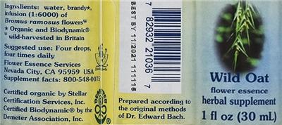Wild Oat Flower Essence label