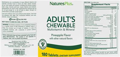 Adult's Chewable Pineapple Flavor label