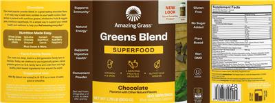 Greens Blend Superfood Chocolate label