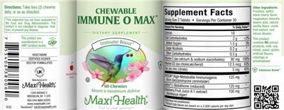 Chewable Immune O Max Natural Cherry Flavor label