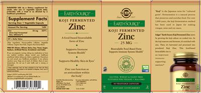 Earth Source Koji Fermented Zinc 25 mg label