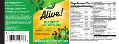 Alive! Diabetic Multivitamin label