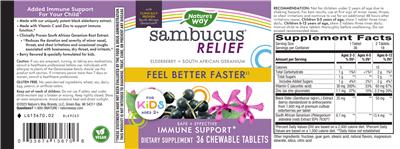 Sambucus Relief for Kids Ages 2+ Chewable Tablets label