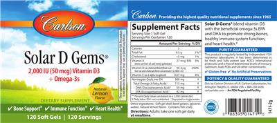 Solar D Gems 2,000 IU (50 mcg) Natural Lemon Flavor label
