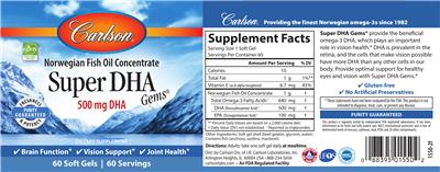Super DHA Gems 500 mg label