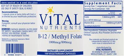 B-12 1000 mcg / Methyl Folate 800 mcg label
