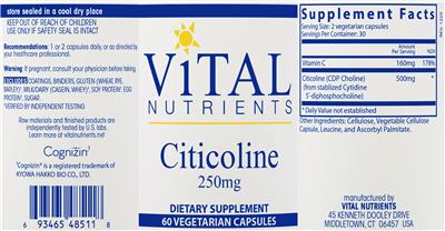 Citicoline 250 mg label