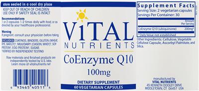 CoEnzyme Q10 100 mg label