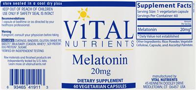 Melatonin 20 mg label