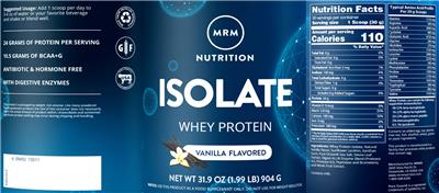 Isolate Whey Protein Vanilla Flavored label