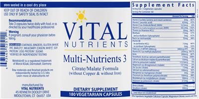 Multi-Nutrients 3 (without Copper & without Iron) label