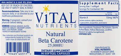 Natural Beta Carotene 25,000 IU label