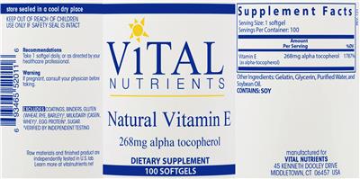 Natural Vitamin E 400 IU label