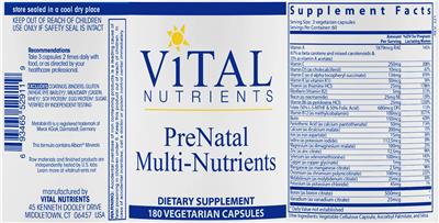 PreNatal Multi-Nutrients label