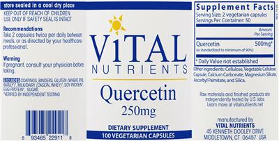 Quercetin 250 mg label