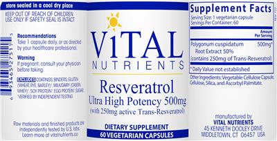 Resveratrol Ultra High Potency 500 mg label