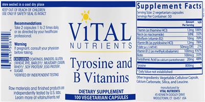 Tyrosine and B Vitamins label