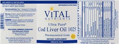 Ultra Pure Cod Liver Oil 1025 Lemon Flavored label