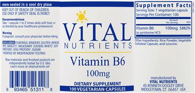 Vitamin B6 100 mg label