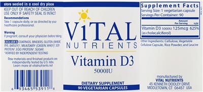 Vitamin D3 5000 IU label