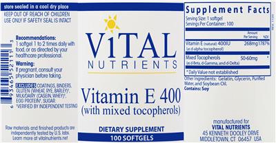 Vitamin E 400 label