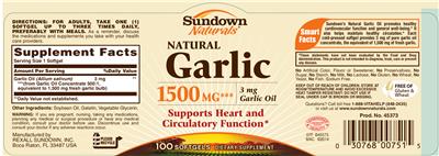 Natural Garlic 1500 mg label