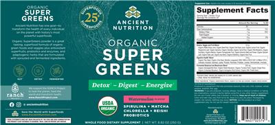 Organic Super Greens Watermelon Flavor label