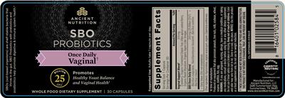 SBO Probiotics Once Daily Vaginal label