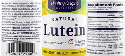 Lutein 20 mg label