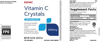 Vitamin C Crystals 2000 mg with Rose Hips label