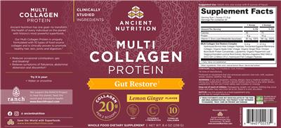 Multi Collagen Protein Gut Restore Lemon Ginger Flavor label