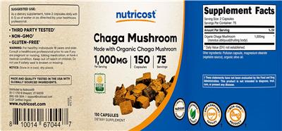 Chaga Mushroom 1,000 mg label