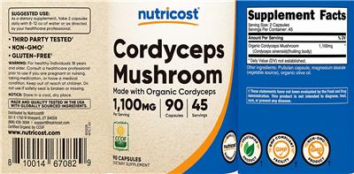 Cordyceps Mushroom 1,100 mg label