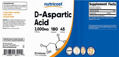 D-Aspartic Acid 3,000 mg label
