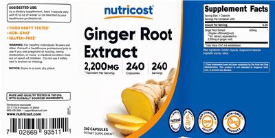 Ginger Root Extract label