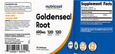 Goldenseal Root 600 mg label